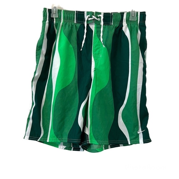 Nike Green & White Print Swim Trunks - Picture 1 of 6